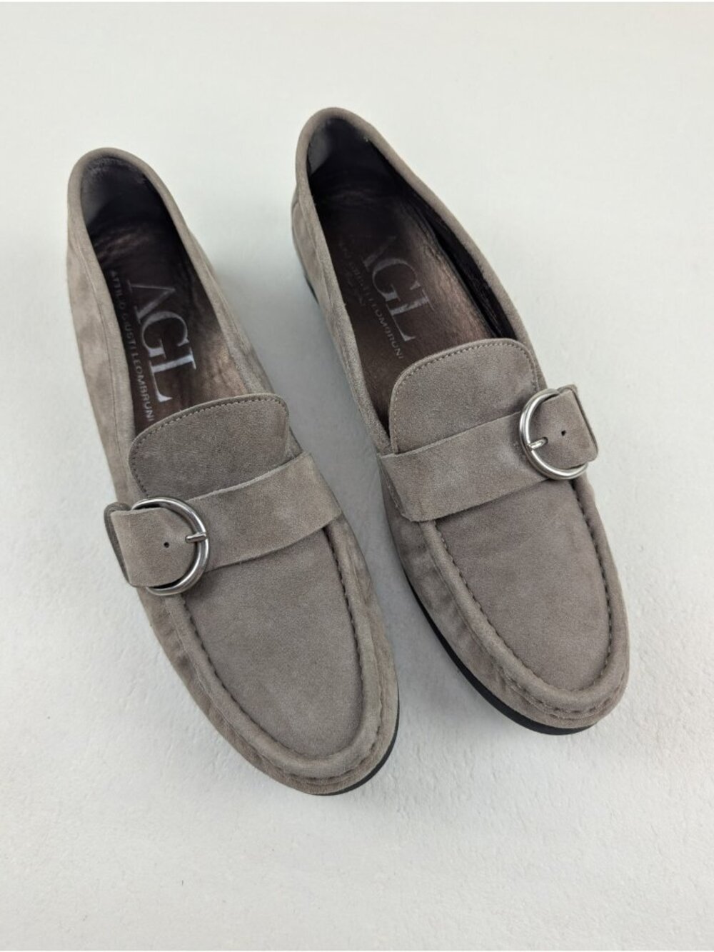 AGL Buckle Loafer Flat Womens 11 US 41 EU Tan Leather Slip On Moccasin Italy